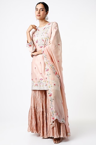 Beige Pure Chanderi Sharara Set by SURBHI SHAH