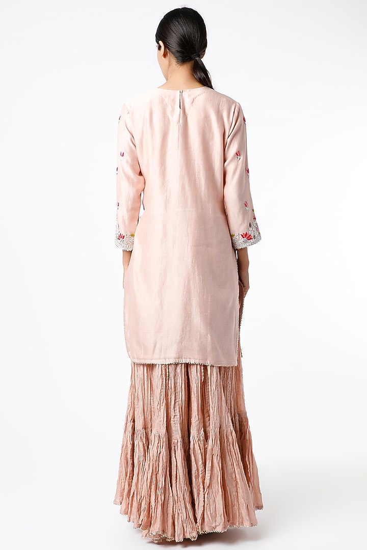Beige Pure Chanderi Wedding Sharara Set by SURBHI SHAH at Pernia's Pop Up Shop