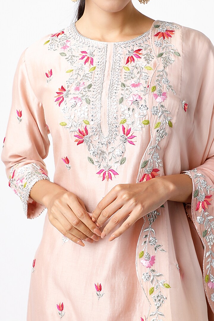 Beige Pure Chanderi Wedding Sharara Set by SURBHI SHAH at Pernia's Pop Up Shop