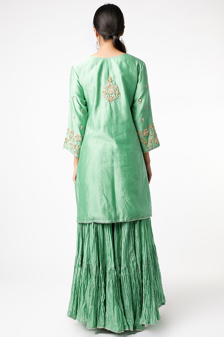 Green Chanderi Wedding Sharara Set by SURBHI SHAH at Pernia's Pop Up Shop