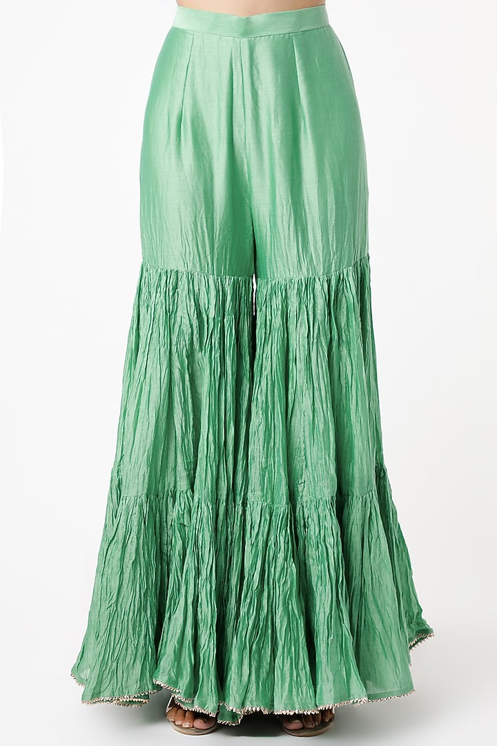 Green Chanderi Wedding Sharara Set by SURBHI SHAH at Pernia's Pop Up Shop