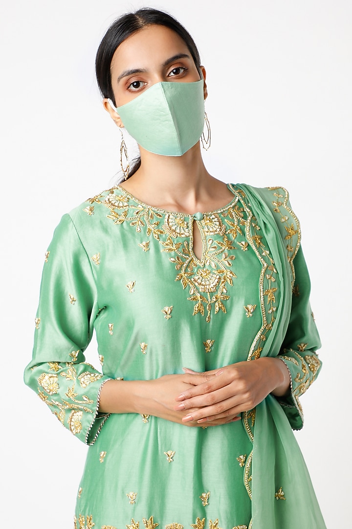 Green Chanderi Wedding Sharara Set by SURBHI SHAH at Pernia's Pop Up Shop