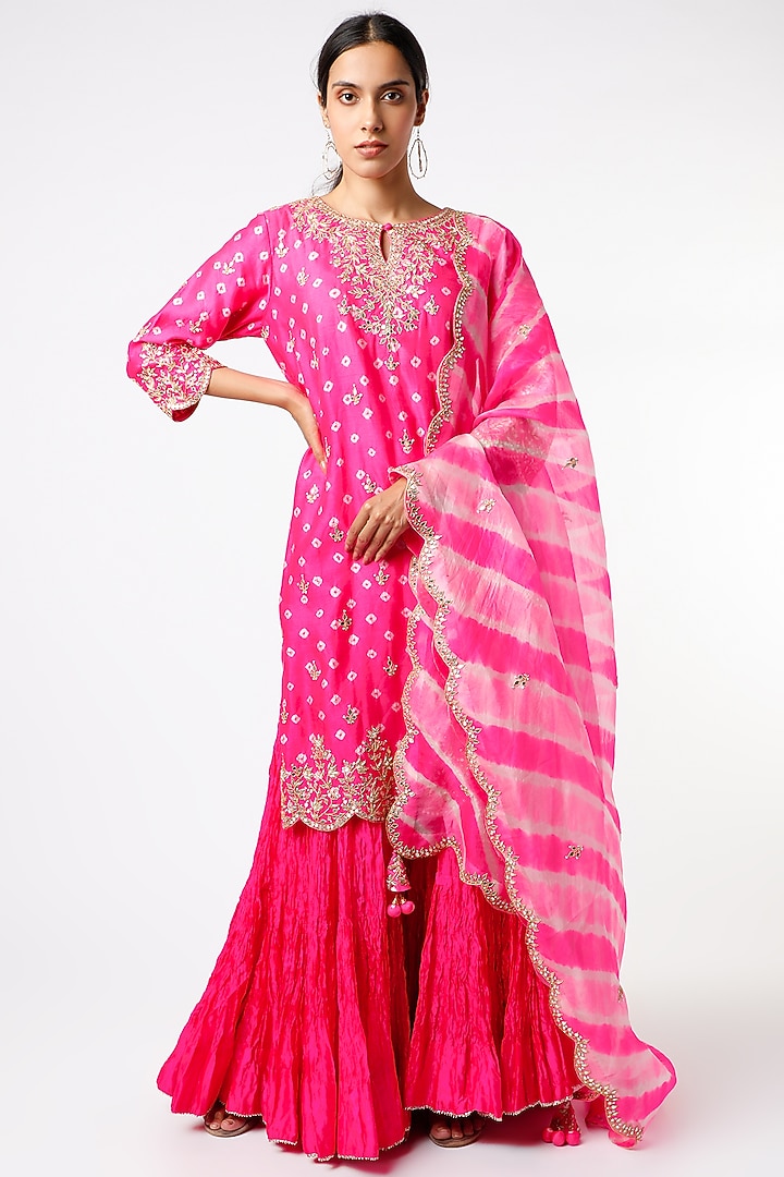 Fuchsia Pure Kora Silk Wedding Sharara Set by SURBHI SHAH at Pernia's Pop Up Shop