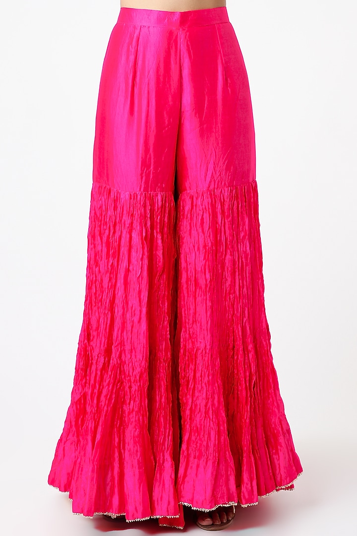 Fuchsia Pure Kora Silk Wedding Sharara Set by SURBHI SHAH at Pernia's Pop Up Shop