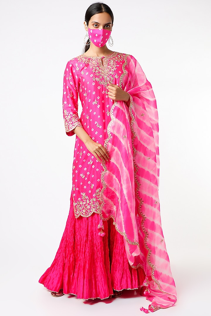 Fuchsia Pure Kora Silk Wedding Sharara Set by SURBHI SHAH at Pernia's Pop Up Shop