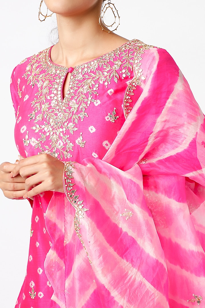 Fuchsia Pure Kora Silk Wedding Sharara Set by SURBHI SHAH at Pernia's Pop Up Shop