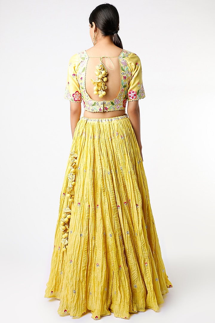 Yellow Pure Chanderi Wedding Lehenga Set by SURBHI SHAH at Pernia's Pop Up Shop