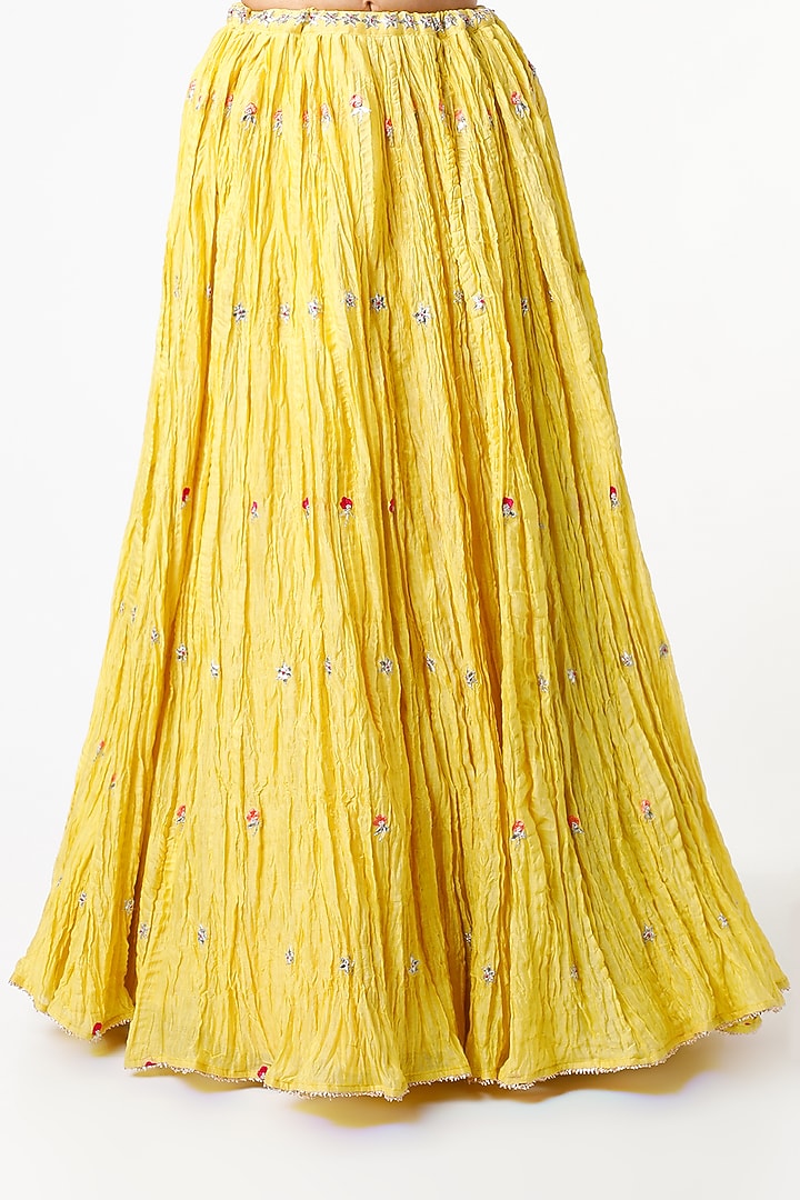 Yellow Pure Chanderi Wedding Lehenga Set by SURBHI SHAH at Pernia's Pop Up Shop
