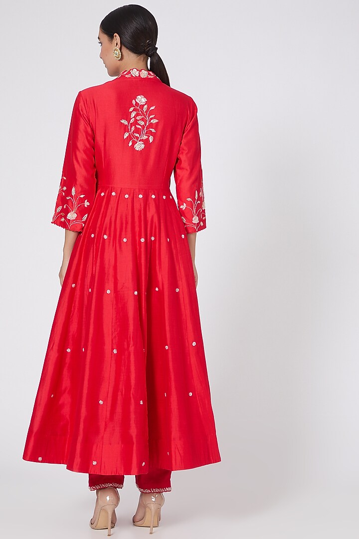 Red Sequins Embroidered Angrakha Kurta Set by SURBHI SHAH at Pernia's Pop Up Shop