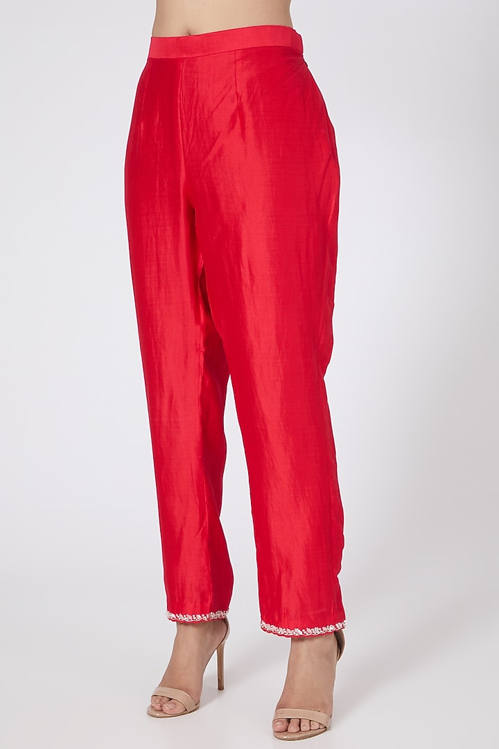 Red Sequins Embroidered Angrakha Kurta Set by SURBHI SHAH at Pernia's Pop Up Shop