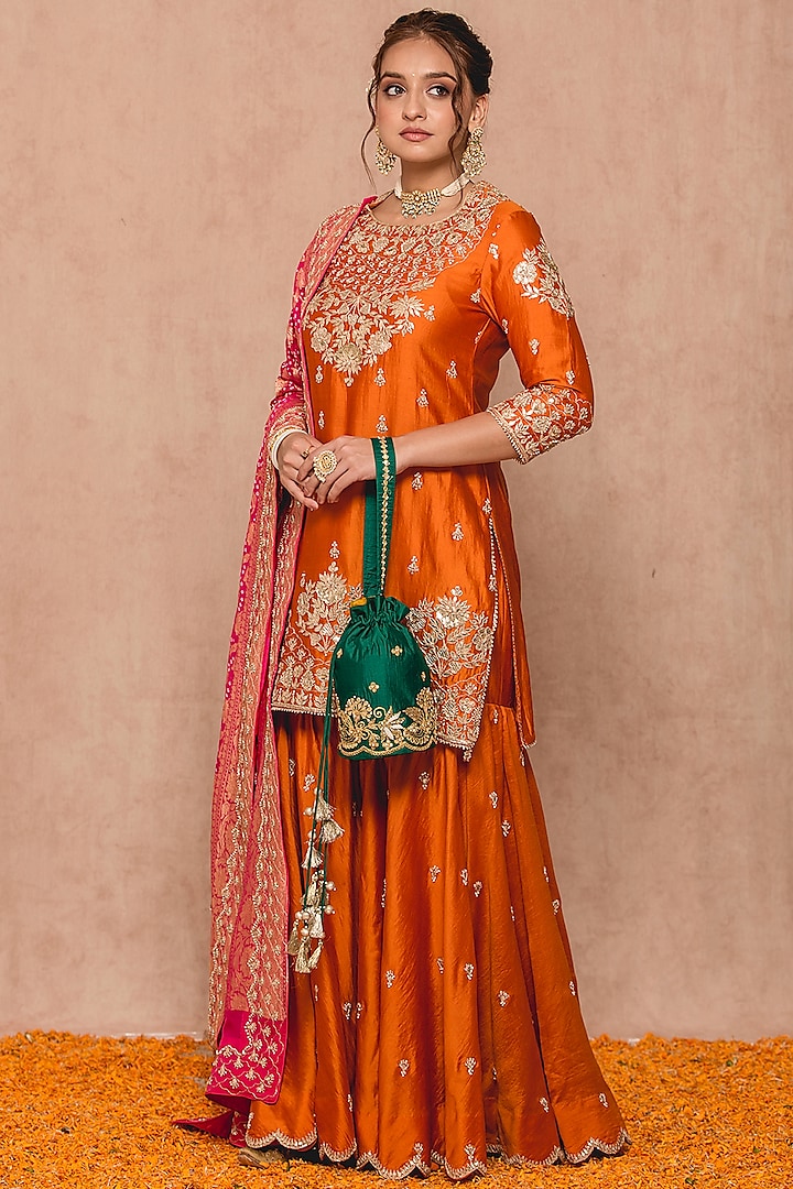 Orange Banarasi Sharara Set by SURBHI SHAH at Pernia's Pop Up Shop