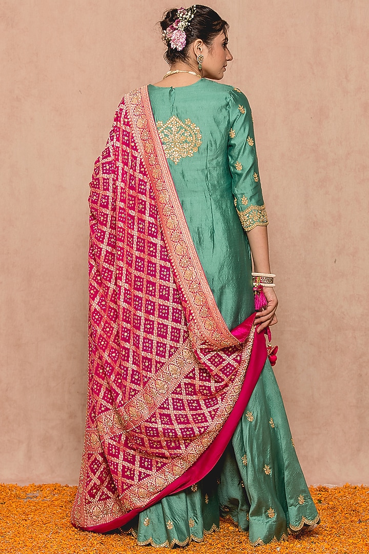 Sea Blue Georgette Banarasi Wedding Sharara Set by SURBHI SHAH at Pernia's Pop Up Shop