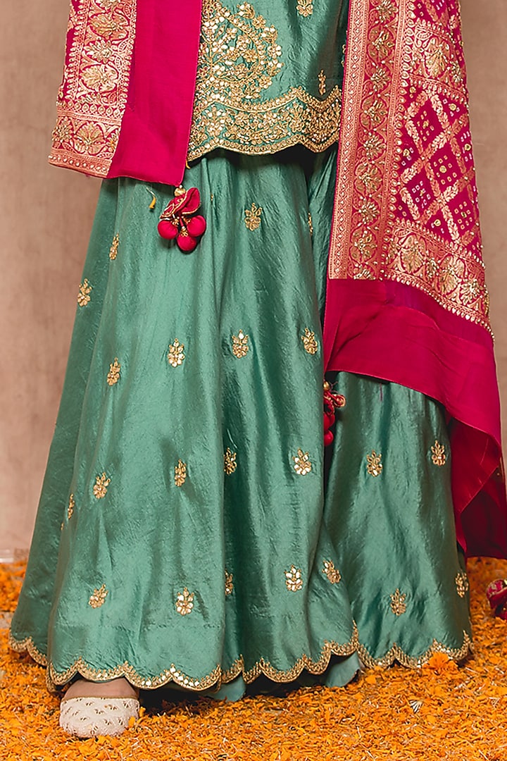 Sea Blue Georgette Banarasi Wedding Sharara Set by SURBHI SHAH at Pernia's Pop Up Shop
