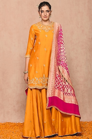 Mustard Banarasi Sharara Set by SURBHI SHAH