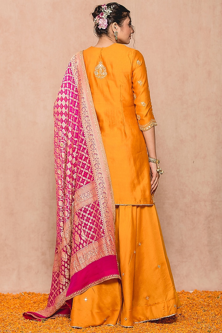 Mustard Banarasi Wedding Sharara Set by SURBHI SHAH at Pernia's Pop Up Shop