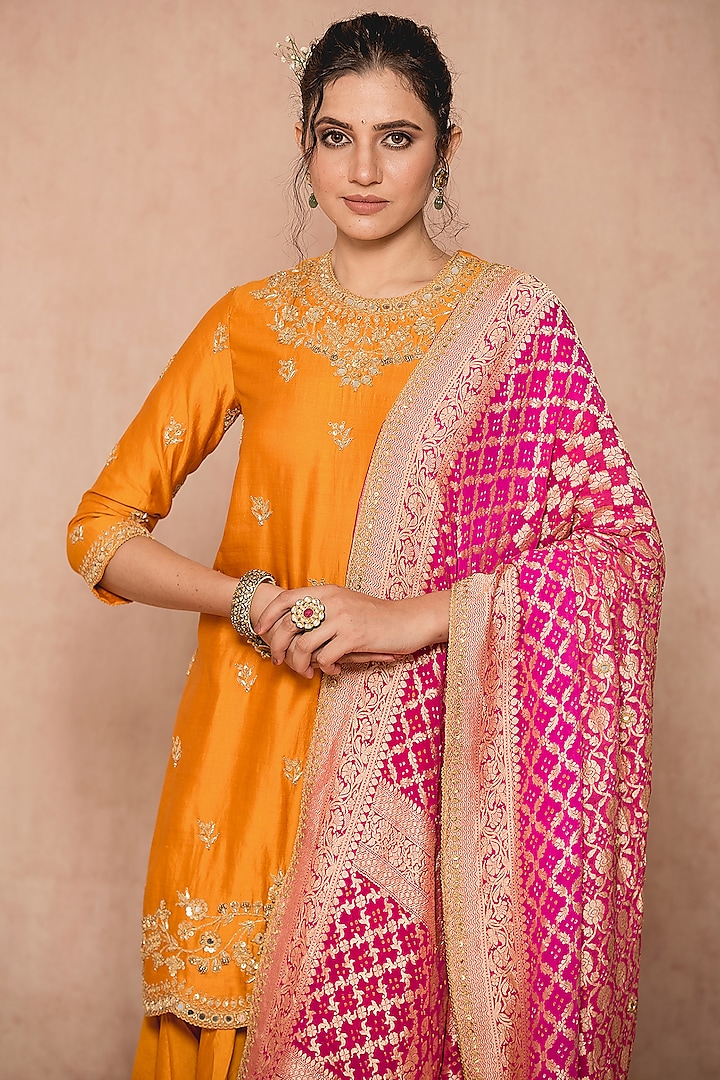 Mustard Banarasi Wedding Sharara Set by SURBHI SHAH at Pernia's Pop Up Shop