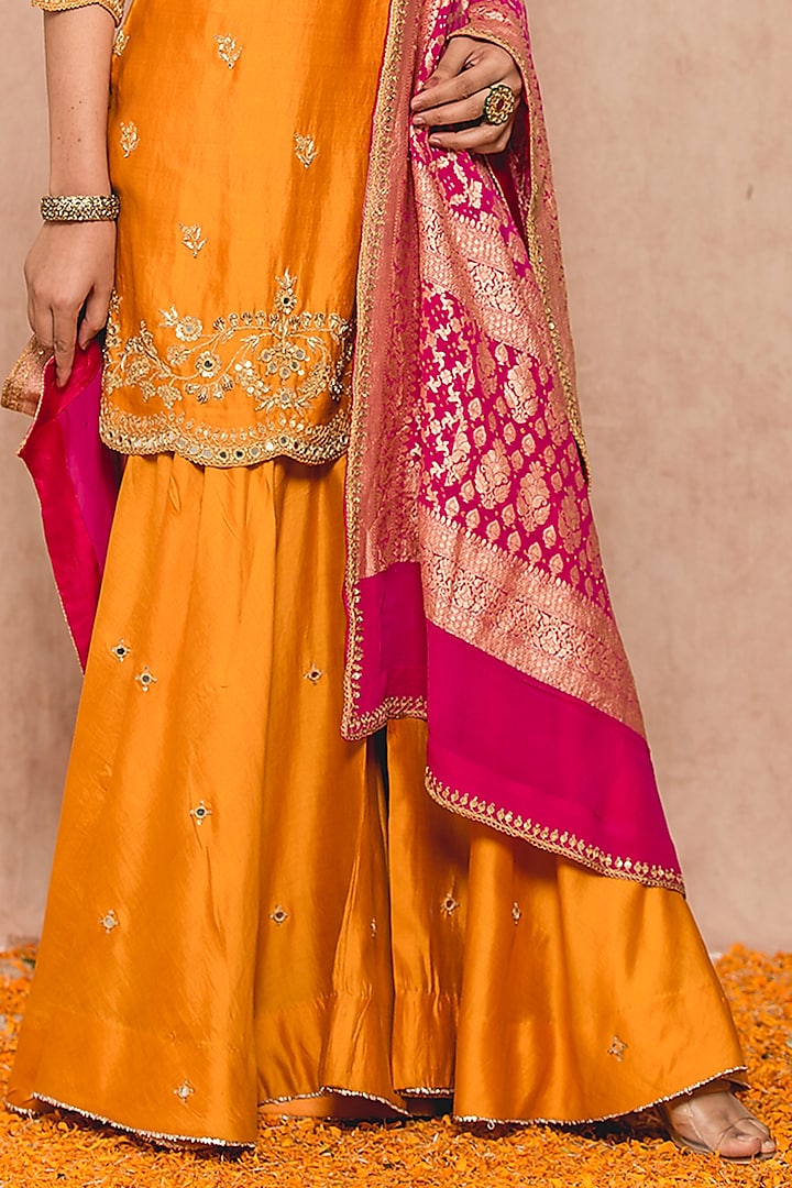 Mustard Banarasi Wedding Sharara Set by SURBHI SHAH at Pernia's Pop Up Shop