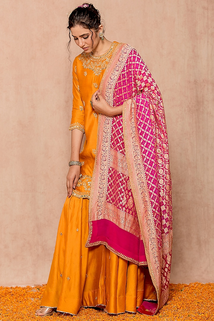 Mustard Banarasi Wedding Sharara Set by SURBHI SHAH at Pernia's Pop Up Shop