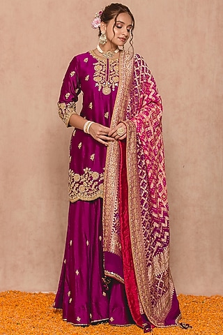 Magenta Banarasi Sharara Set by SURBHI SHAH