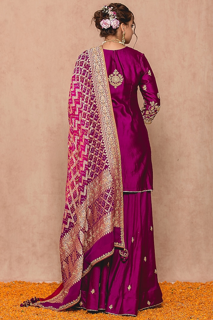 Magenta Banarasi Wedding Sharara Set by SURBHI SHAH at Pernia's Pop Up Shop