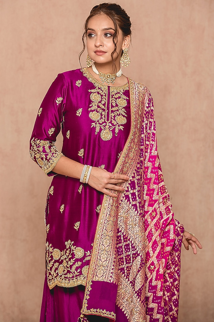 Magenta Banarasi Wedding Sharara Set by SURBHI SHAH at Pernia's Pop Up Shop