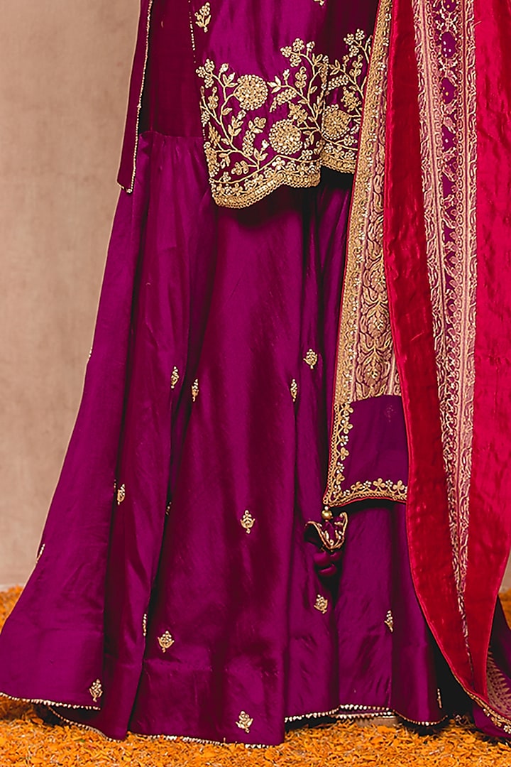 Magenta Banarasi Wedding Sharara Set by SURBHI SHAH at Pernia's Pop Up Shop