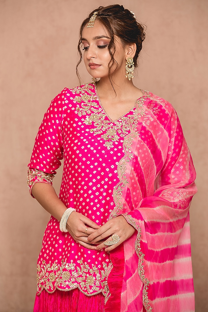 Hot Pink Silk Skirt Set by SURBHI SHAH at Pernia's Pop Up Shop