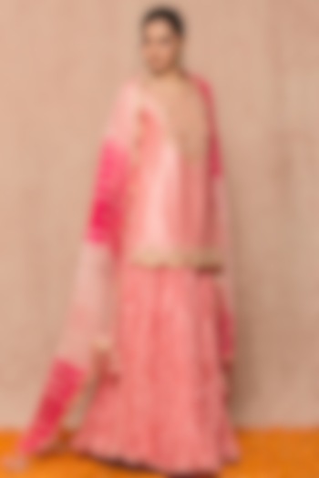 Soft Peach Silk Skirt Set by SURBHI SHAH at Pernia's Pop Up Shop