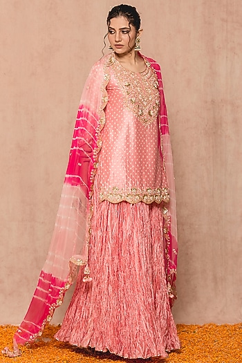 Soft Peach Silk Skirt Set by SURBHI SHAH at Pernia's Pop Up Shop
