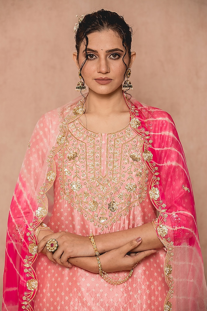Soft Peach Silk Skirt Set by SURBHI SHAH at Pernia's Pop Up Shop