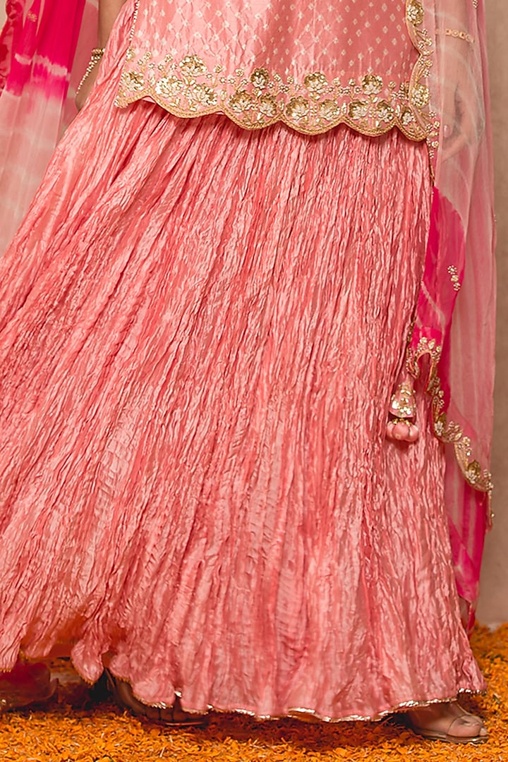 Soft Peach Silk Skirt Set by SURBHI SHAH at Pernia's Pop Up Shop
