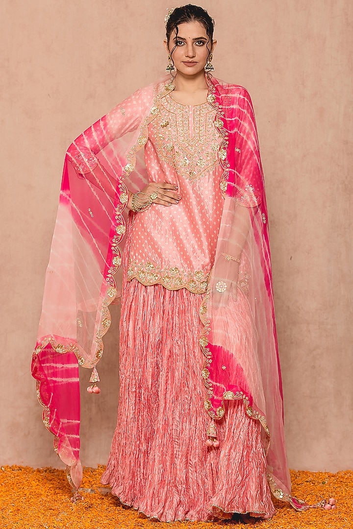 Soft Peach Silk Skirt Set by SURBHI SHAH at Pernia's Pop Up Shop