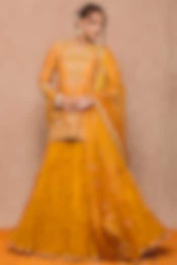 Mustard Yellow Silk Skirt Set by SURBHI SHAH