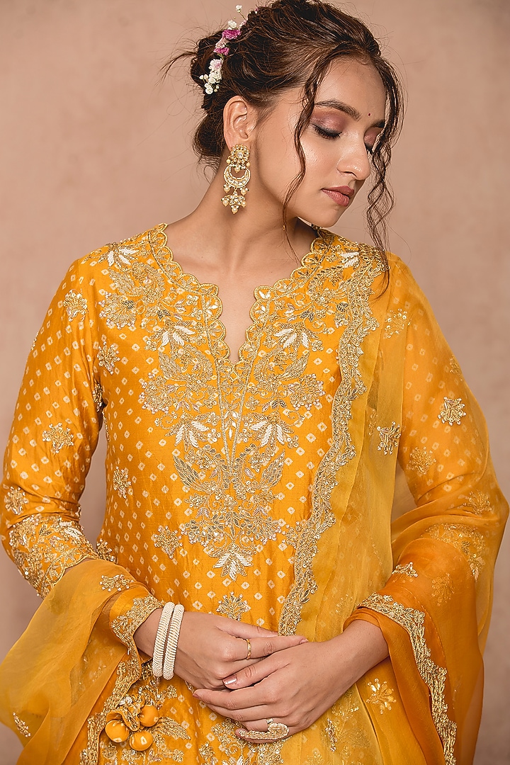 Mustard Yellow Silk Skirt Set by SURBHI SHAH at Pernia's Pop Up Shop