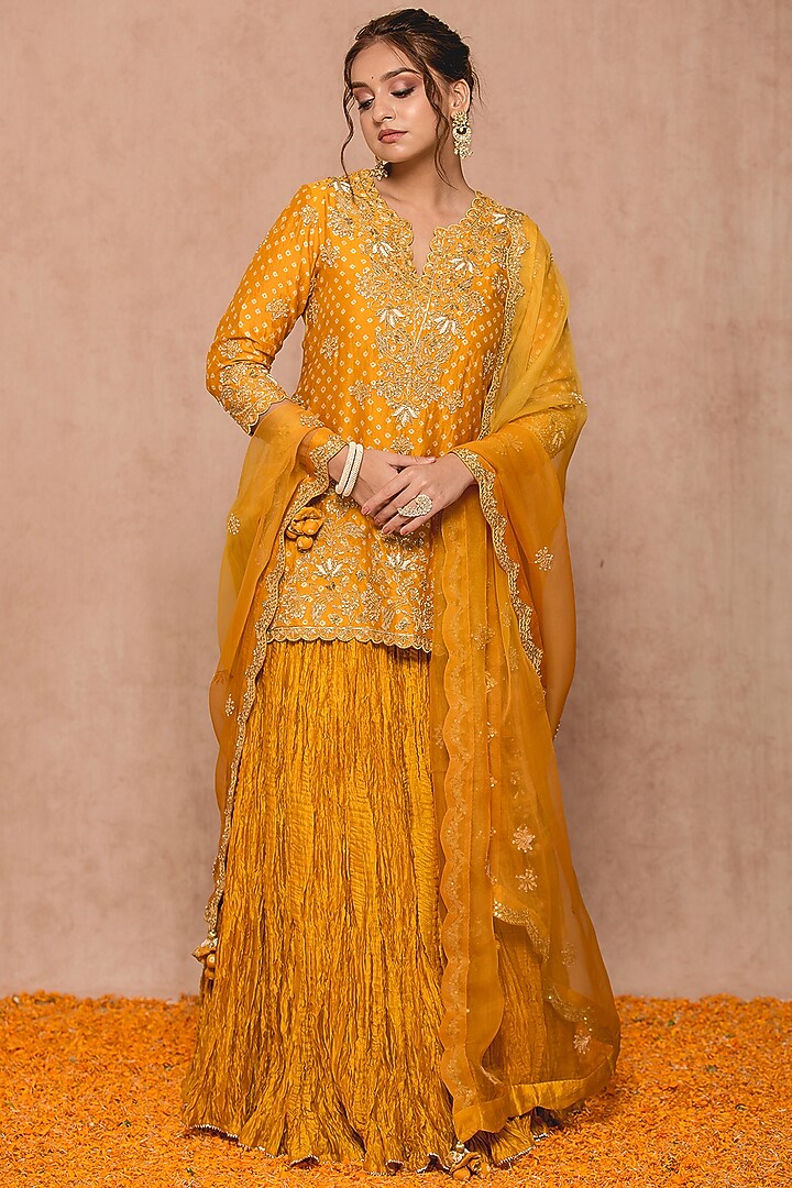 Mustard Yellow Silk Skirt Set by SURBHI SHAH at Pernia's Pop Up Shop