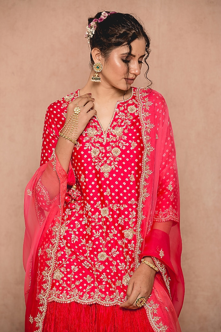 Red Silk Skirt Set by SURBHI SHAH at Pernia's Pop Up Shop