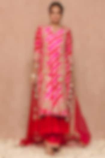 Red Hot Pink Silk Kurta Set by SURBHI SHAH
