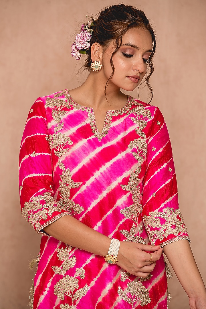 Red Hot Pink Silk Kurta Set by SURBHI SHAH at Pernia's Pop Up Shop