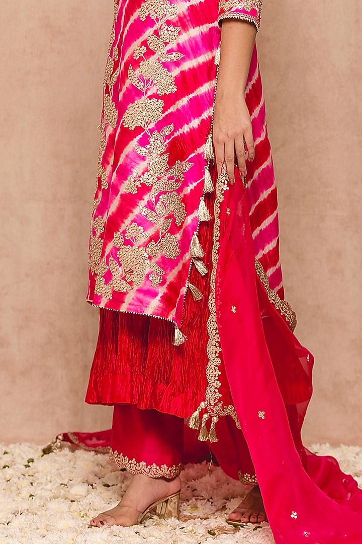 Red Hot Pink Silk Kurta Set by SURBHI SHAH at Pernia's Pop Up Shop