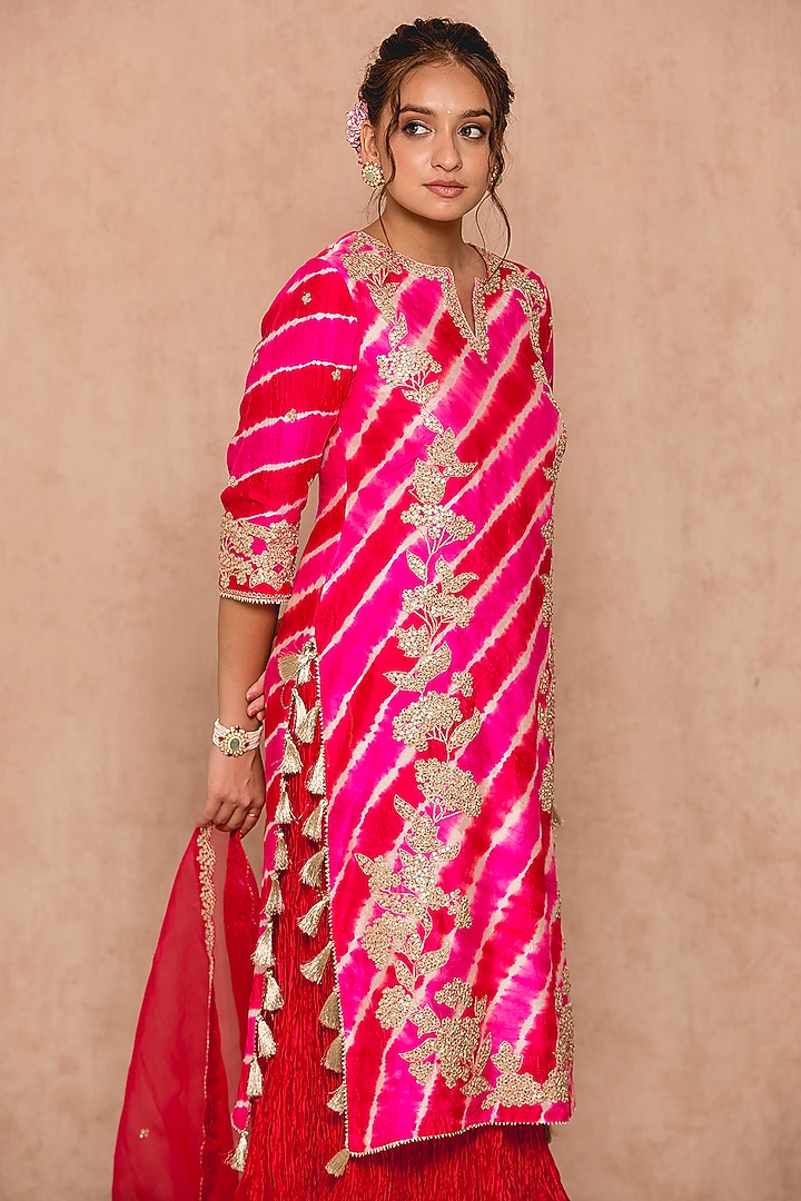 Red Hot Pink Silk Kurta Set by SURBHI SHAH at Pernia's Pop Up Shop