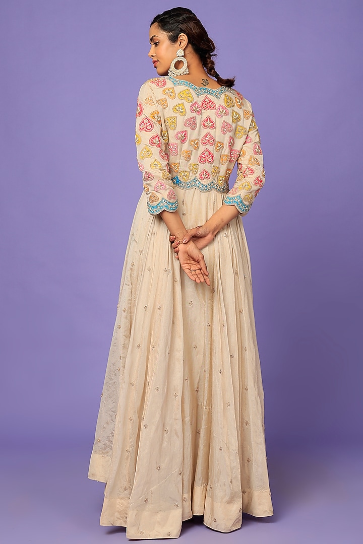 Dull Silver Hand Embroidered Jacket Wedding Anarkali Set by SURBHI SHAH at Pernia's Pop Up Shop