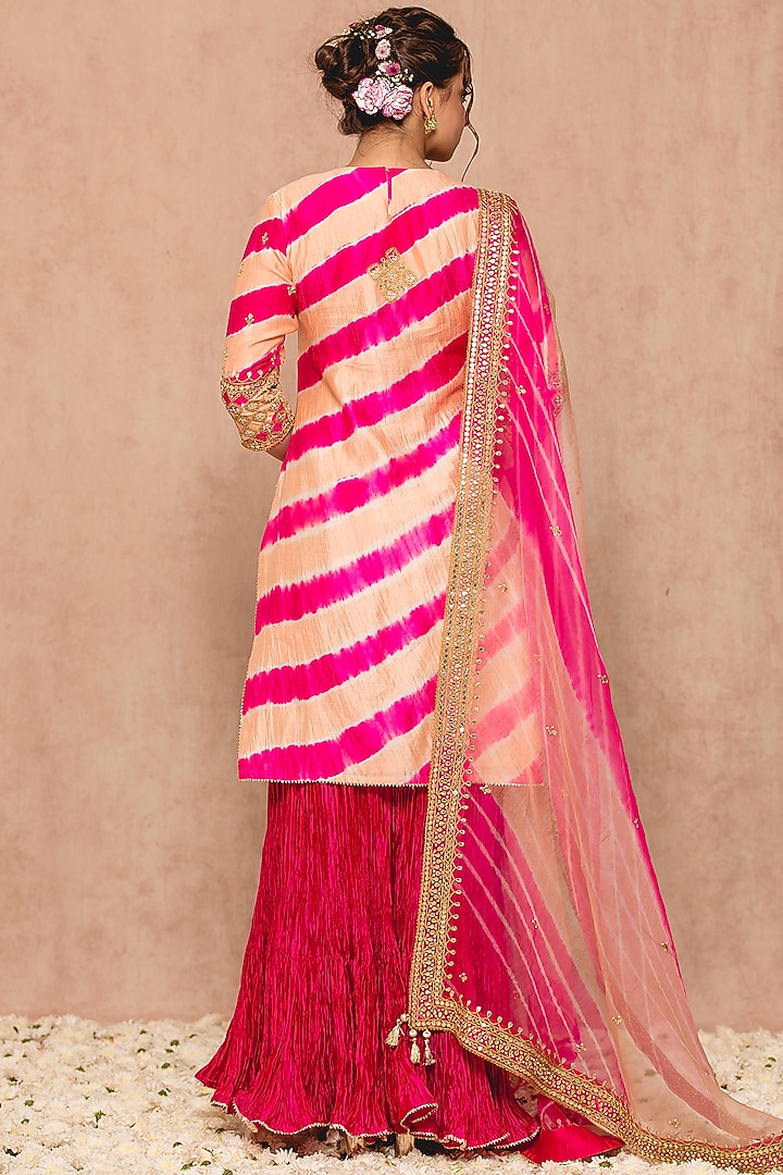 Peach Hot Pink Spun Wedding Sharara Set by SURBHI SHAH at Pernia's Pop Up Shop