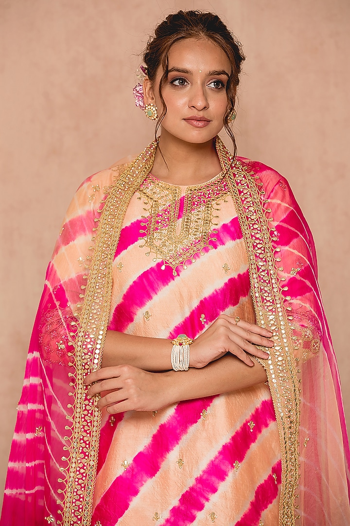 Peach Hot Pink Spun Wedding Sharara Set by SURBHI SHAH at Pernia's Pop Up Shop