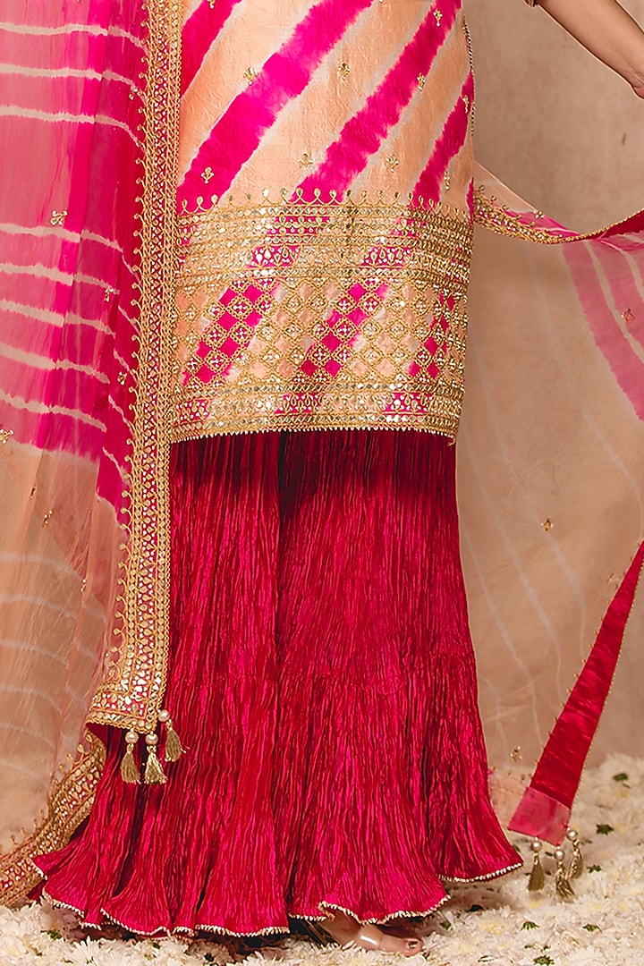 Peach Hot Pink Spun Wedding Sharara Set by SURBHI SHAH at Pernia's Pop Up Shop
