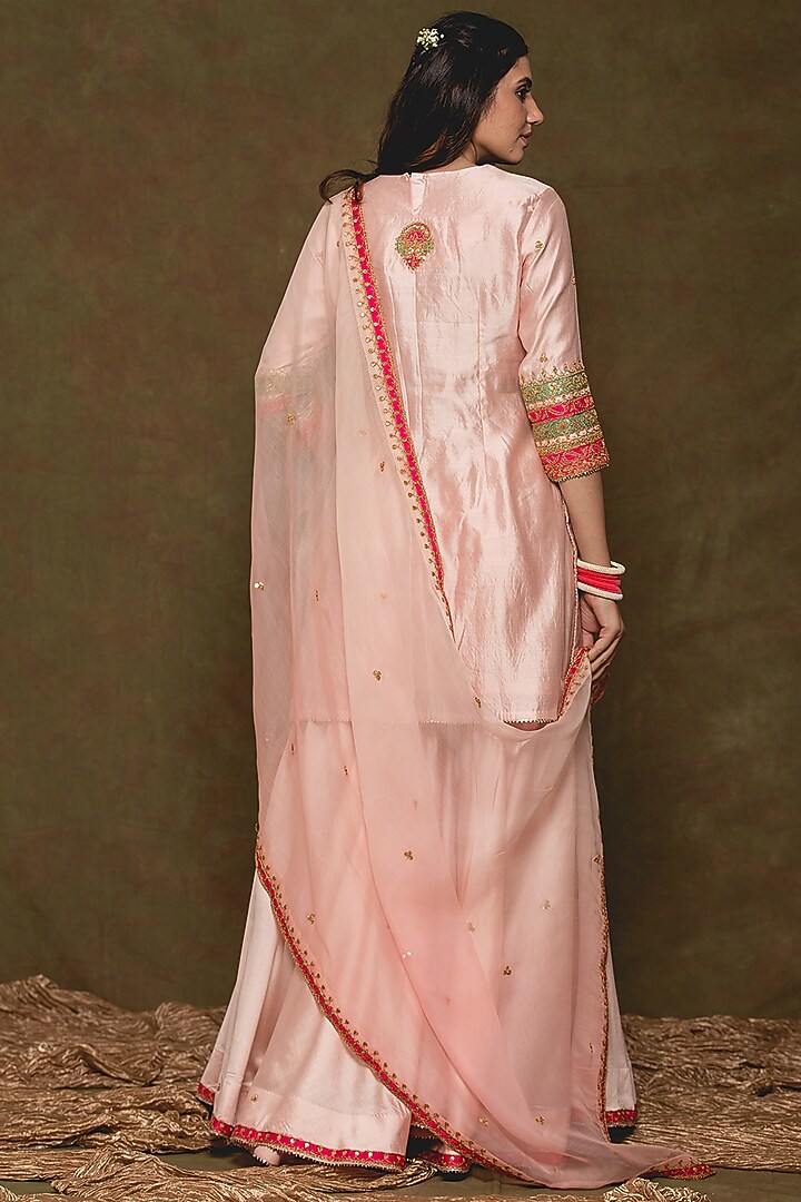 Baby Pink Pure Spun Silk Wedding Sharara Set by SURBHI SHAH at Pernia's Pop Up Shop