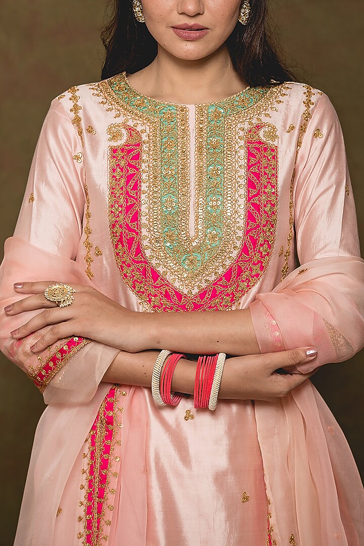 Baby Pink Pure Spun Silk Wedding Sharara Set by SURBHI SHAH at Pernia's Pop Up Shop