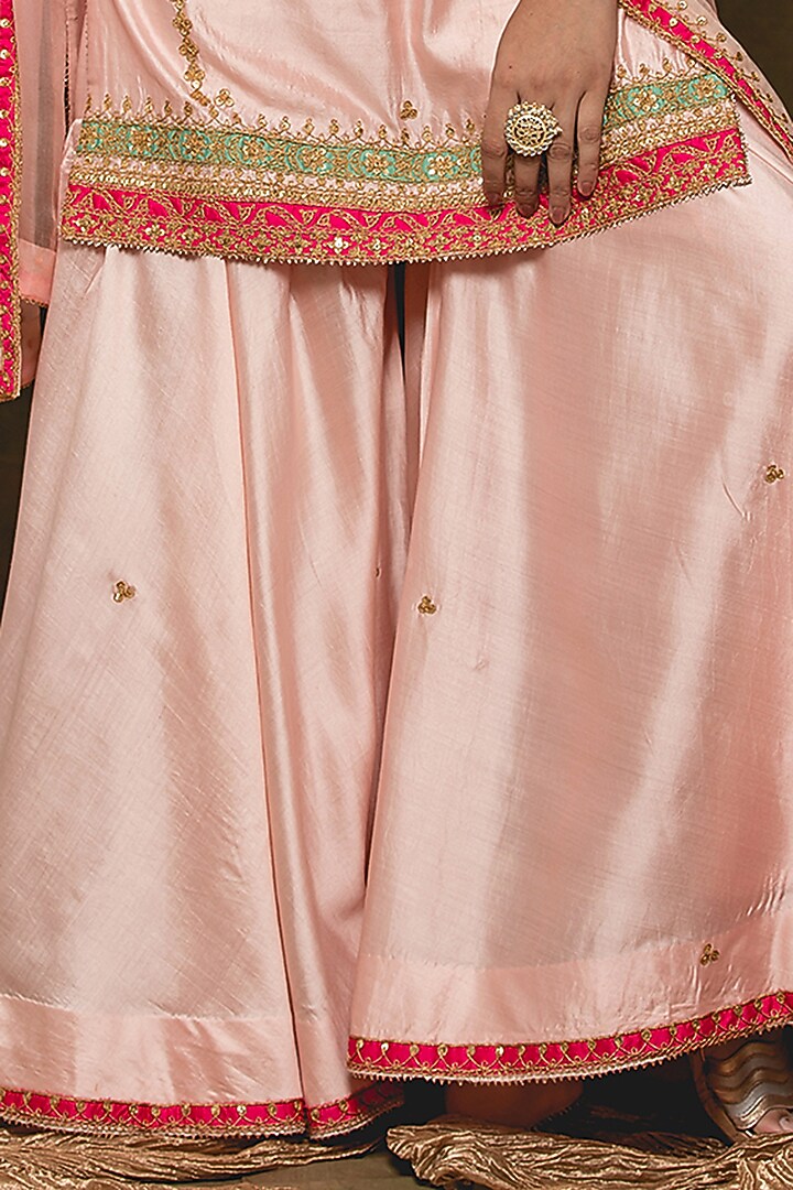 Baby Pink Pure Spun Silk Wedding Sharara Set by SURBHI SHAH at Pernia's Pop Up Shop
