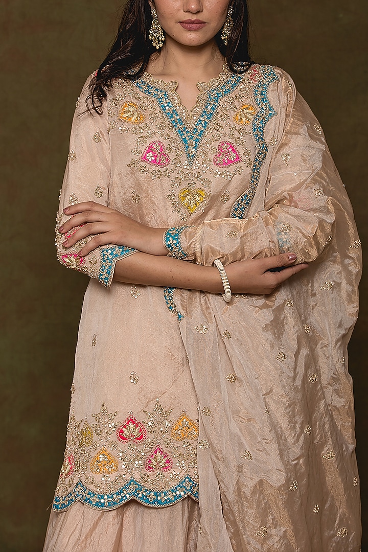 Dull Gold Pure Tissue Wedding Sharara Set by SURBHI SHAH at Pernia's Pop Up Shop
