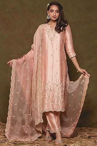 Rose Gold Embroidered Kurta Set by SURBHI SHAH