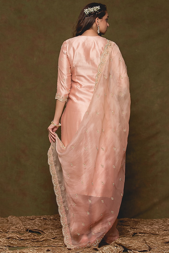 Rose Gold Embroidered Kurta Set by SURBHI SHAH at Pernia's Pop Up Shop